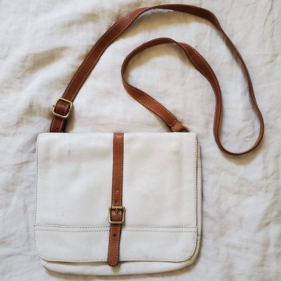 Fossil Leather Crossbody Bag (White & Tan) - Picture 1 of 12